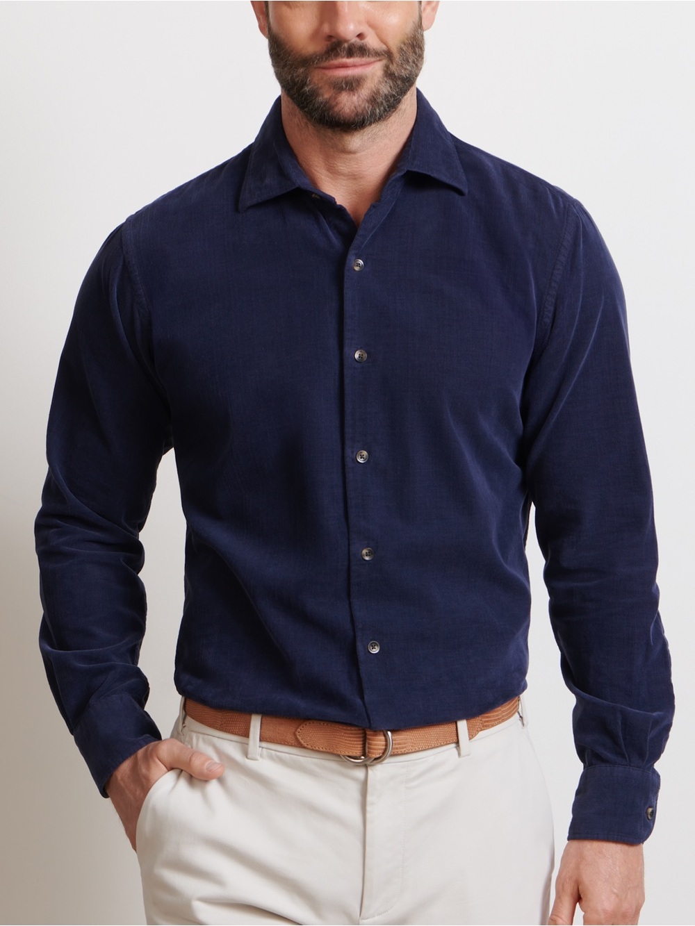 NWT Peter Millar Aspen Cotton Cashmere Corduroy Sport Shirt: Navy (Large)